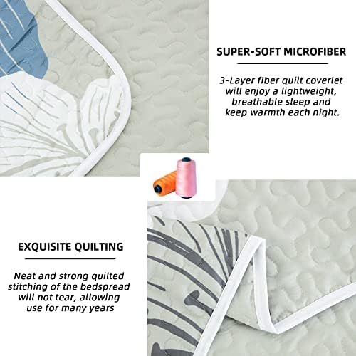 DJY 3 Piece King Quilt Set with Blue Floral Pattern