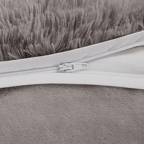 Intelligent Design Shaggy Duvet Cover Set Grey 3 Piece