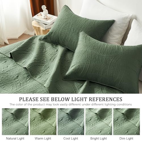 Akkialla Twin Quilt Bedding Set Olive Green Coin Pattern