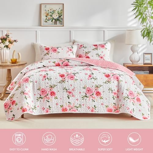 UOZZI BEDDING 3 Piece Reversible Flower Bedspread Set