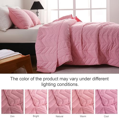 DOWNCOOL Pink Leaf Texture King Quilt Set 3PC