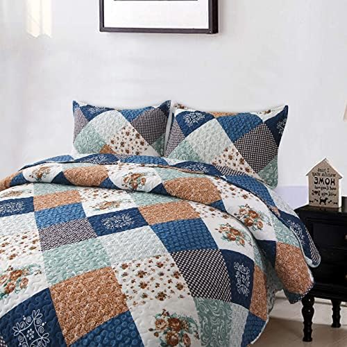 Dinjoy Reversible Patchwork Quilt Set King Size