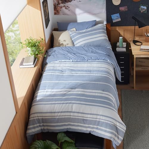 Bedsure Twin XL Comforter Set 5 Pieces Blue Striped