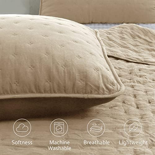 ROARINGWILD Beige King Quilt Set with Pillow Shams 3 Piece