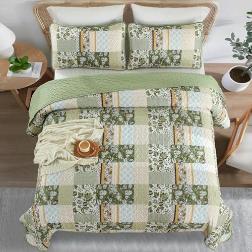 WONGS BEDDING 3-Piece Queen Quilt Set Green Plaid