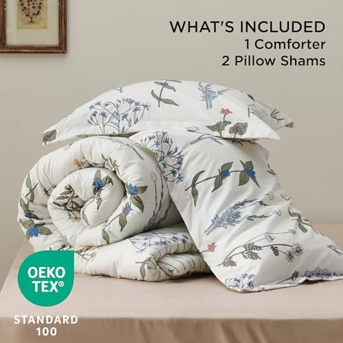 Bedsure Queen Comforter Set - Floral Botanical Design 3 Pieces