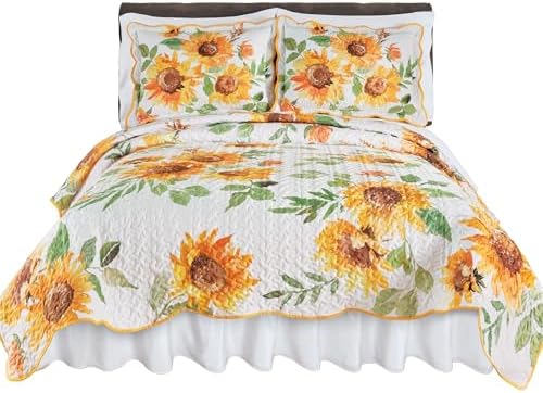 Collections Etc Trailing Sunflower Reversible Scalloped Quilt 1