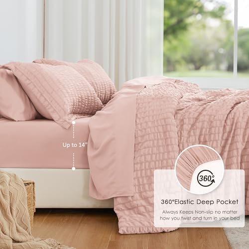 Loves Cabin Seersucker Pink Twin Comforter Set 5 Pieces