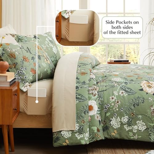 CASAAGUSTO Green Butterfly Queen Comforter Set 7PCS