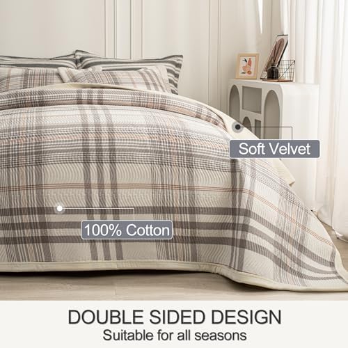 Tohrisa Cotton Plaid Quilt Set - 3 Piece King Size Reversible Bedding