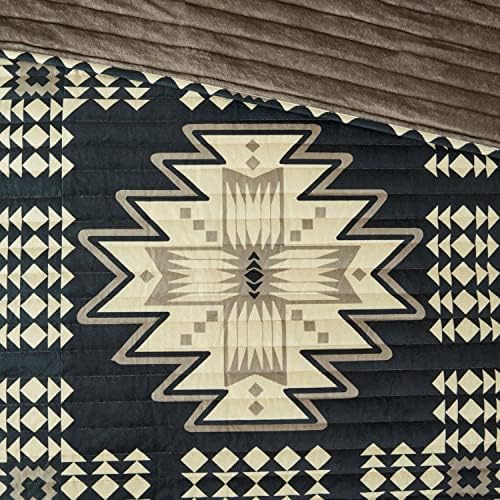 Woolrich Sierra Oversized Quilt Set - Aztec Print Tan Black 3 Piece