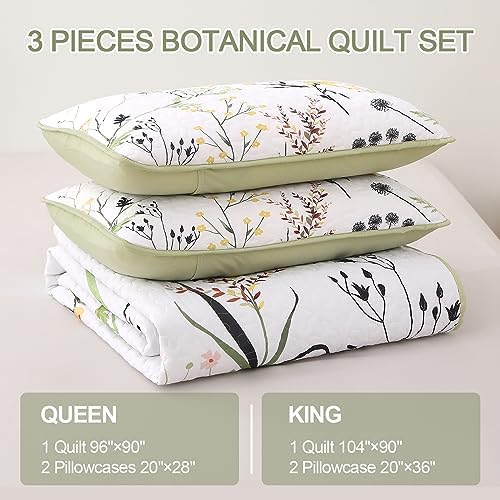 Dobuyly Sage Green Botanical Quilt Set Queen Size