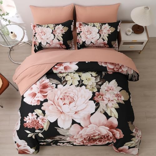 Dintszyayue 7-Piece King Comforter Set with Pink Floral Pattern