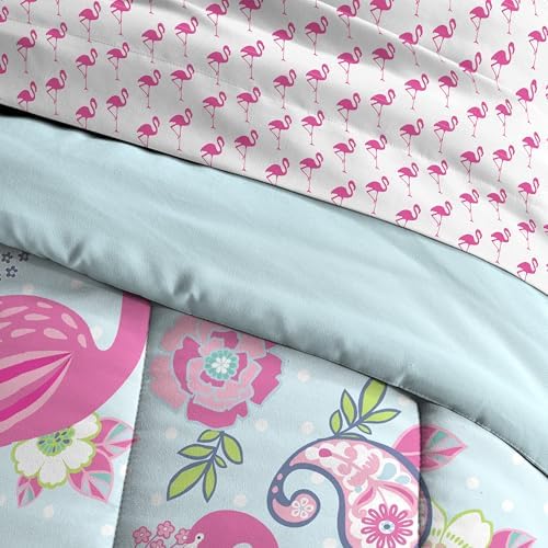 Dream FACTORY Kids 5-Piece Comforter Bedding Set Twin Pink Flamingo