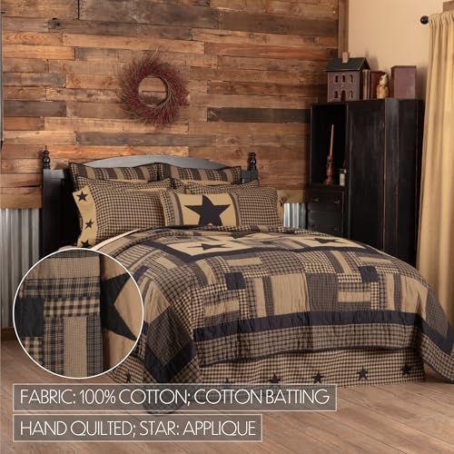 VHC Brands Black Check Star Queen Quilt Set