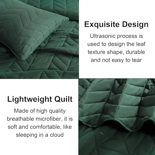 DOWNCOOL King Quilt Bedding Set with Leaf Texture