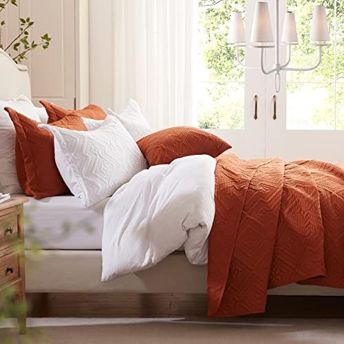 LEAONME Full Queen Quilt Set 3 Pieces Burnt Orange