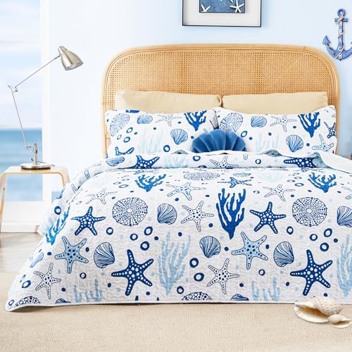 Loves Cabin Coastal White Quilt Set - 3 Piece