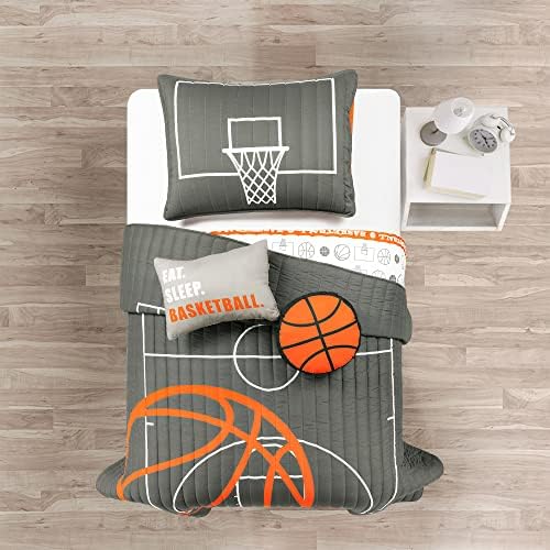 Lush Decor Basketball Quilt Set 4 Piece Twin Charcoal