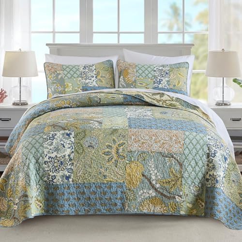 NEWLAKE King Size Quilt Set - 100 Cotton Patchwork Reversible Bedspread