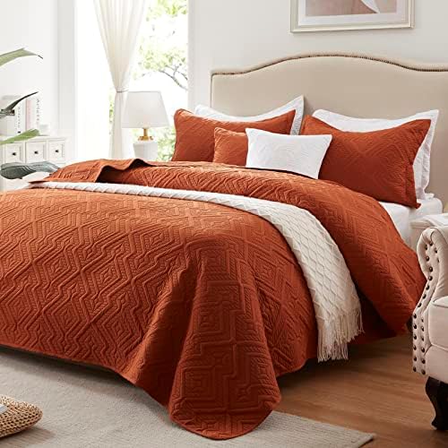 LEAONME Full Queen Quilt Set 3 Pieces Burnt Orange