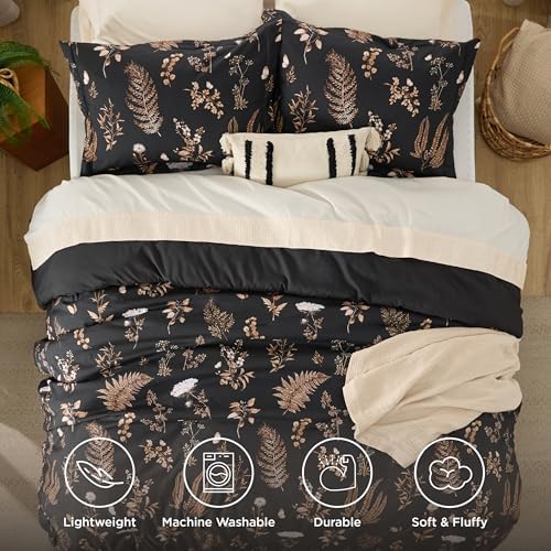 Bedsure Comforter Set King Size - Floral Reversible Black Bedding