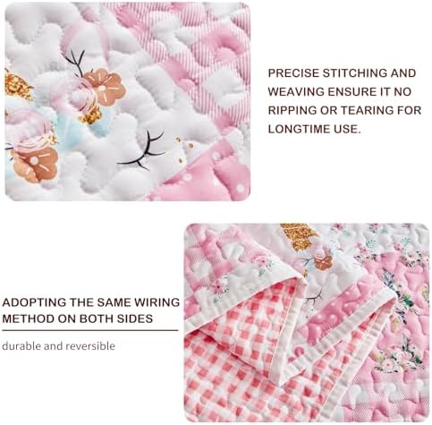 Joyreap Twin Quilt Set for Girls Pink Butterflies Flowers Design