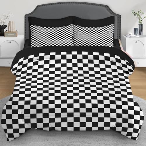 Nesphy Plaid Checkerboard Quilt Comforter Set 5 Pcs Twin Size