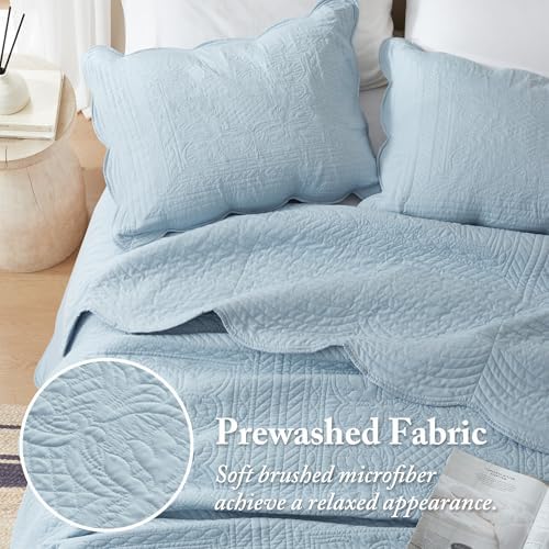 Madison Park King Quilt Set with Damask Coverlet Scallop Edge