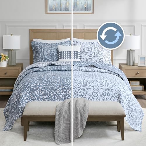 Madison Park Botanical Reversible Coverlet Set Queen Size Gray 3 Piece