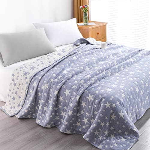 NTBAY 3 Layers Cotton Muslin Twin Bed Blanket with Blue Stars