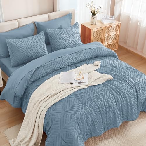 Andency King Size Comforter Set 7 Pieces Grayish Blue 1
