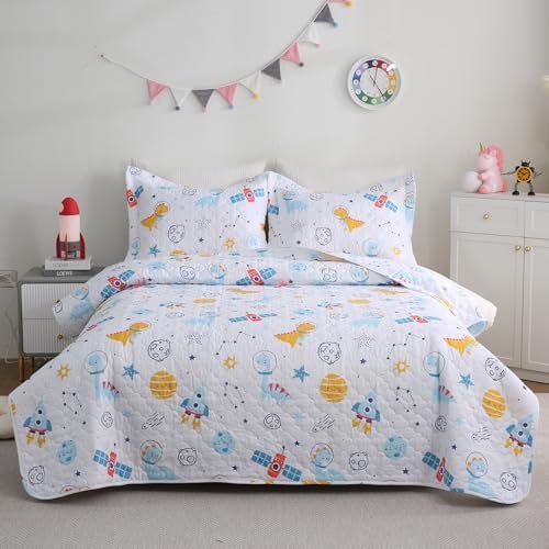 CIMVI Dinosaur Rocket Quilt Set for Boys