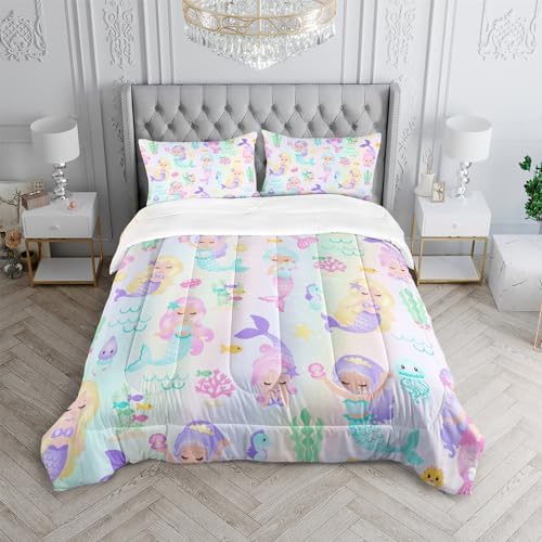 XYNHML Rainbow Mermaid Comforter Set Twin Full Queen