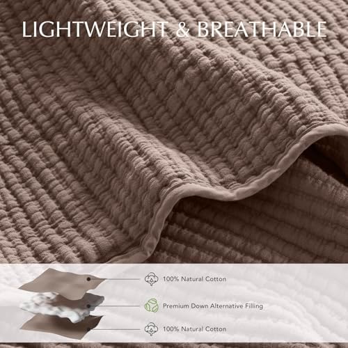EVERGRACEHOME Cotton Coverlet Set Full Queen 3 Piece Mocha Brown