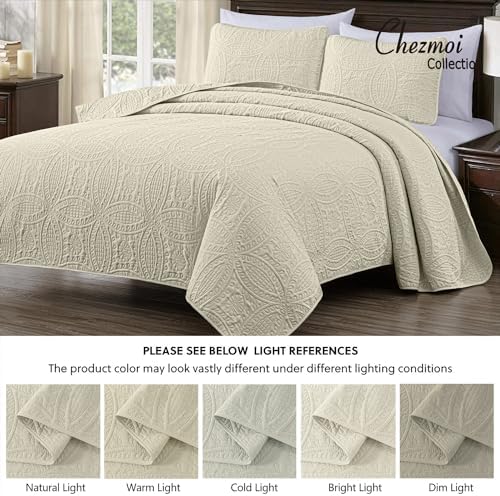 Chezmoi Austin 3-Piece Oversized Bedspread Set Queen Ivory