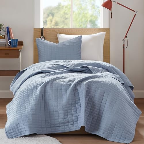Comfort Spaces Kienna Quilt Set - Blue Double Sided Lightweight Soft 2 Piece