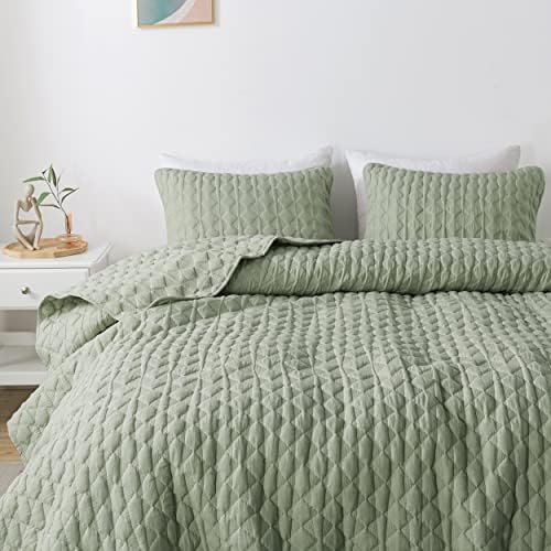 WDCOZY Sage Green Twin Quilt Set with Pillow Sham