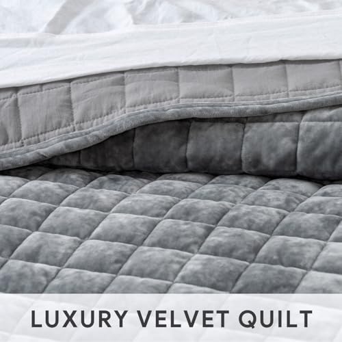 RECYCO Luxury Velvet Quilt Set Twin Size Gray