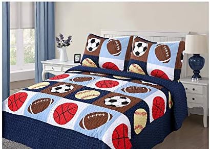 Golden Linens 3 Piece Full Size Quilt Set Kids Sports