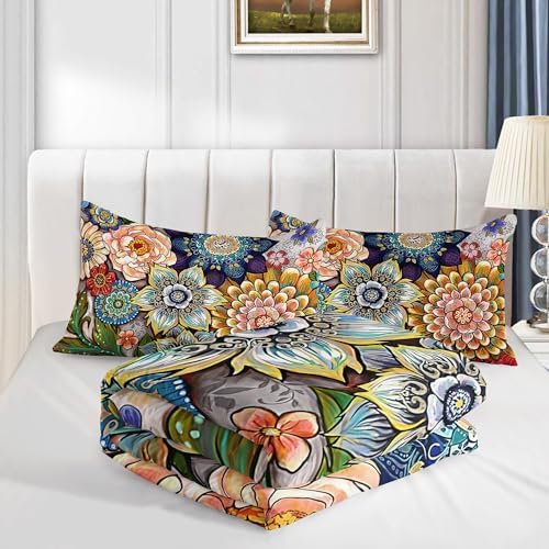 3-Piece Boho Floral Comforter Set King Size