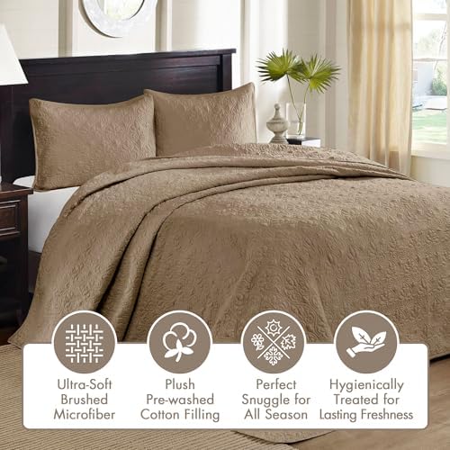 Madison Park Quebec Reversible Bedspread Set Khaki King 3 Piece 1