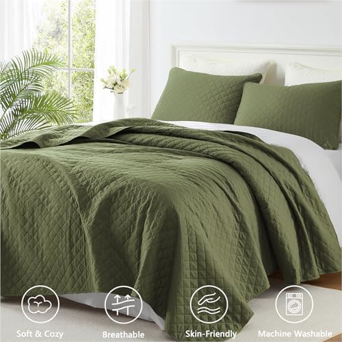 Homelike Moment Queen Quilt Set Olive Green 1