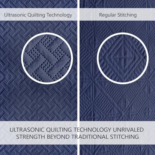 FLYMME Queen Quilt Set - Navy Blue Microfiber Bedspread with 2 Pillow Shams