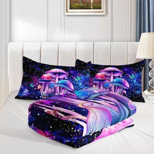 Fantasy Mushrooms Comforter Set Full - 3 Pieces Violet Down Alternative Quilt Bedding