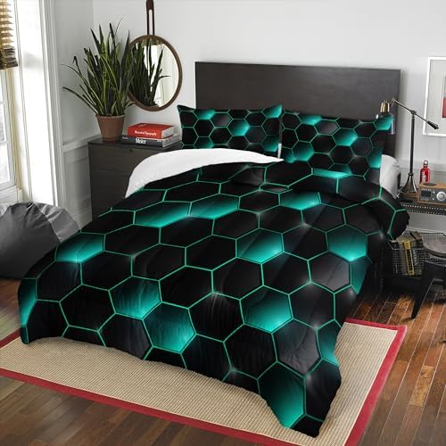 Geometric Black Green Neon Comforter Set 3 Piece