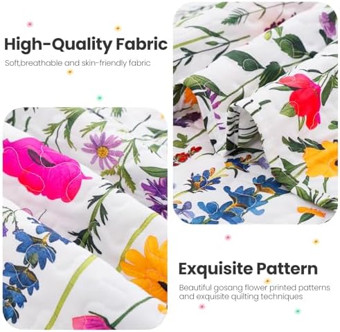 ROMROL Floral Queen Quilt Set 3 pcs Reversible Bedspread