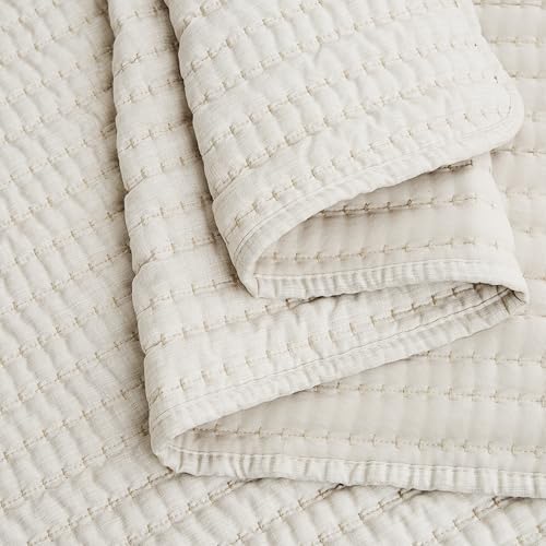 WDCOZY Beige Pick Stitch Queen Quilt Set