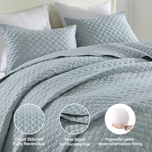 HORIMOTE HOME Quilt Set Twin Size Chambray Blue Cloud Pattern
