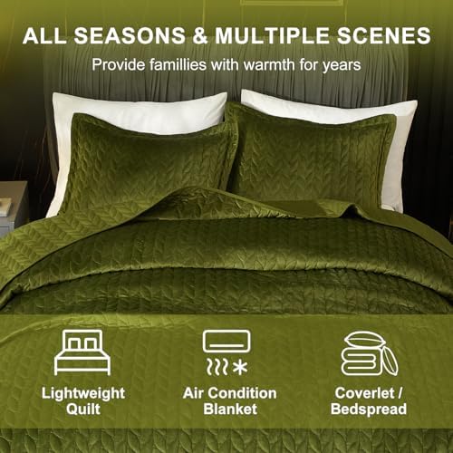 Ivellow Velvet Quilt Set King Size Green